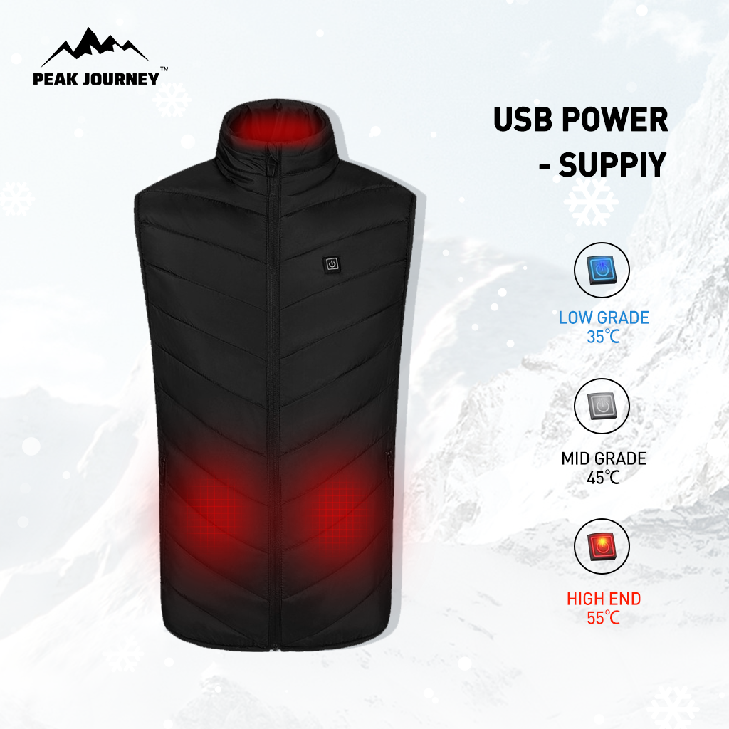 USB Heated Vest with Smart Temperature Control and 9 Heating Zones